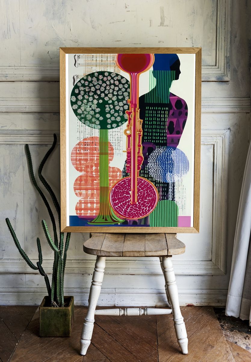 Colorful Saxophone — Modern Art Print room preview
