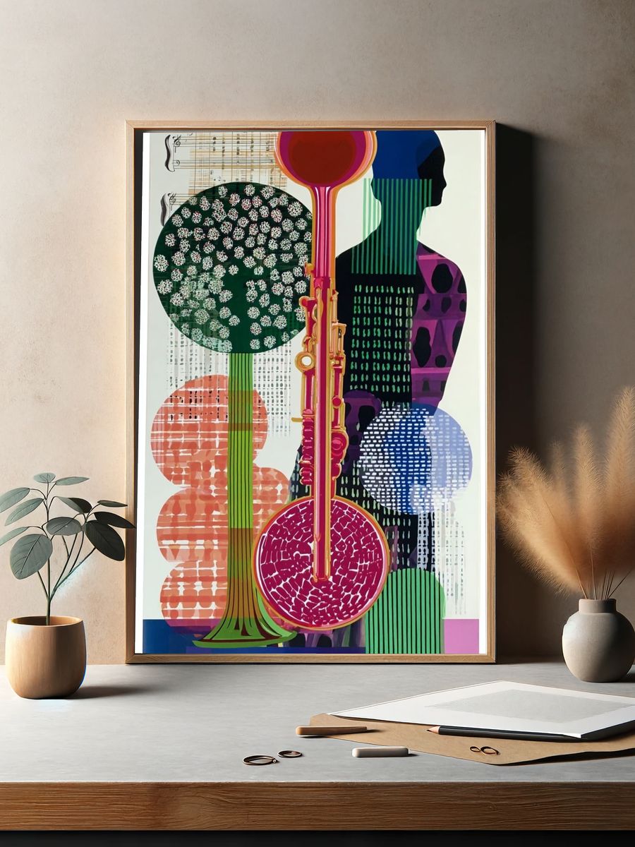 Colorful Saxophone — Modern Art Print. — room view 2
