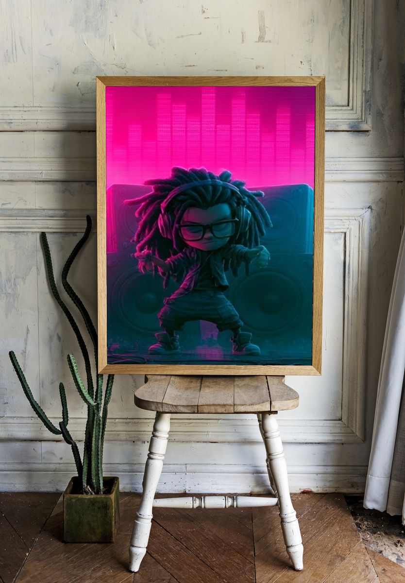Neon DJ Figure Illustration Poster. room preview