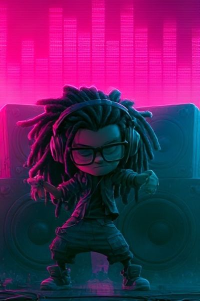 Neon DJ Figure Illustration Poster.