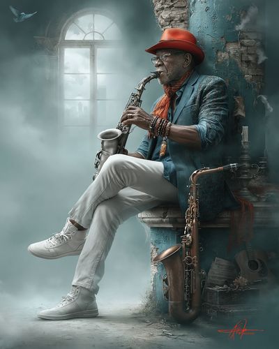 Jazz Saxophonist Portrait Print. poster