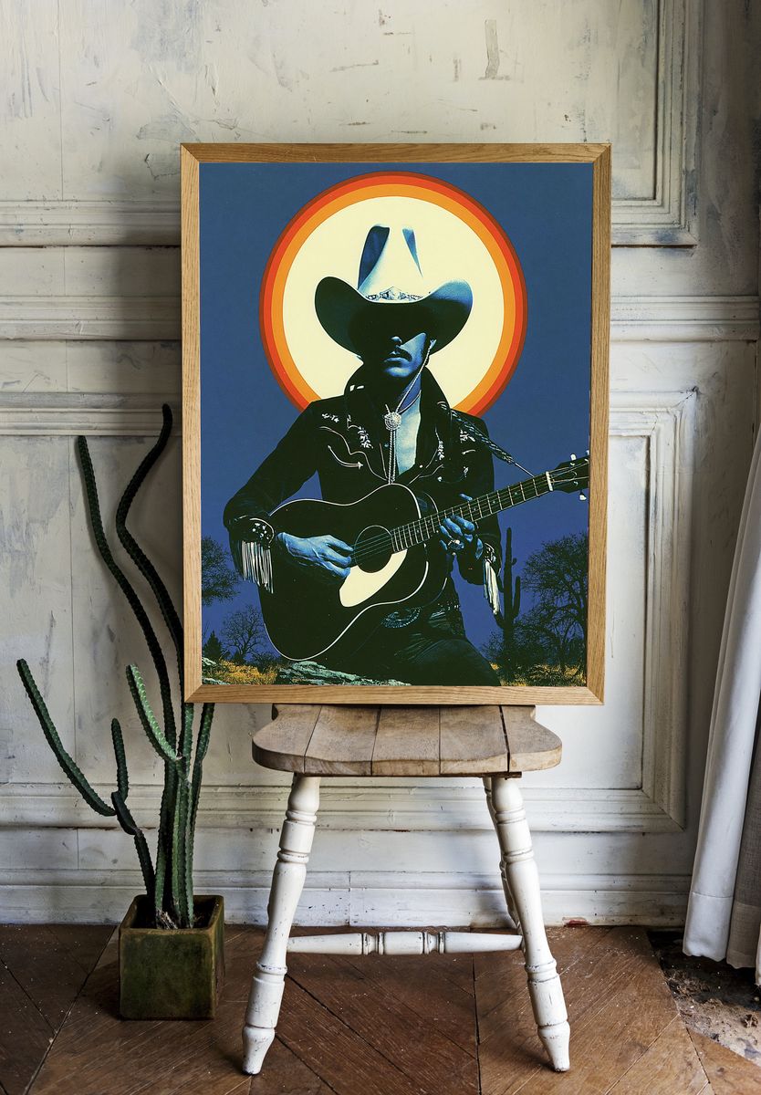 Cowboy Guitar Portrait Poster. room preview