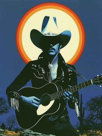 Cowboy Guitar Portrait Poster. poster print