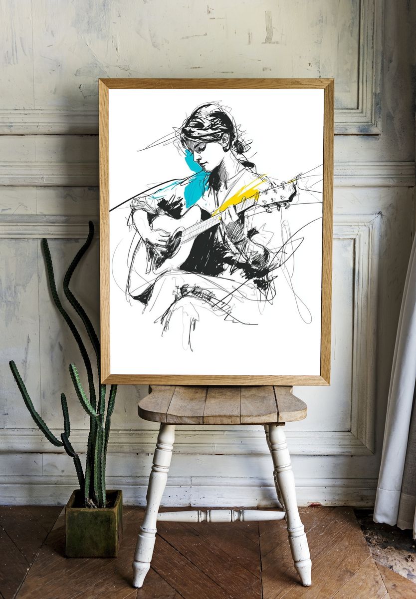 Guitarist Sketch Illustration Poster. room preview