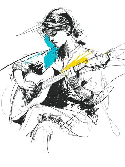 Guitarist Sketch Illustration Poster. poster
