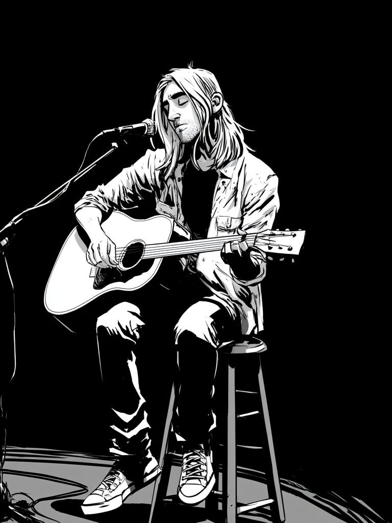Acoustic Singer — Black-White Print. poster — music art