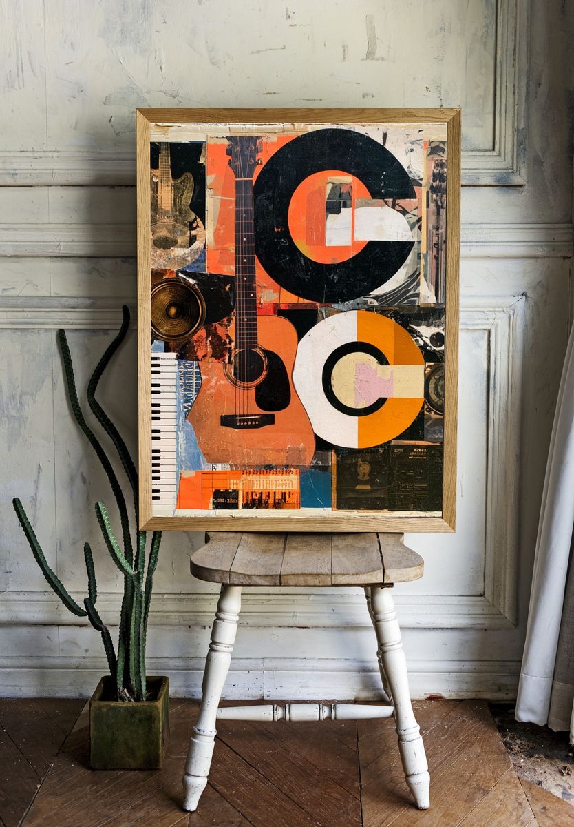 Retro Music Collage Poster. room preview
