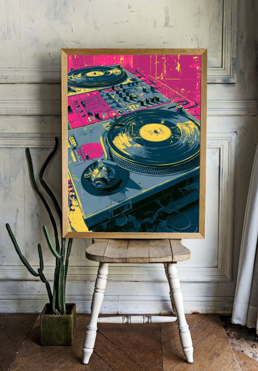 DJ Turntable Pop Art Poster. — room view 1