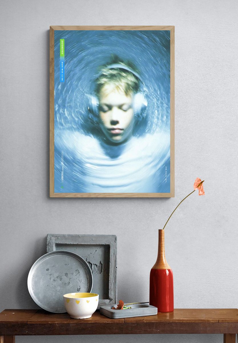 Boy Listening to Music — Photography Print. — room view 3