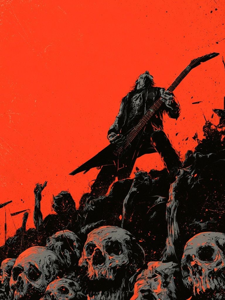 Metal Guitarist Skull Riot Poster. poster detail
