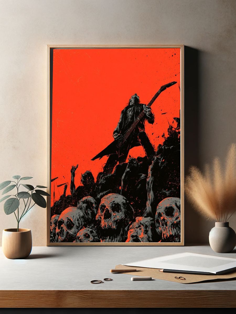 Metal Guitarist Skull Riot Poster. — room view 2