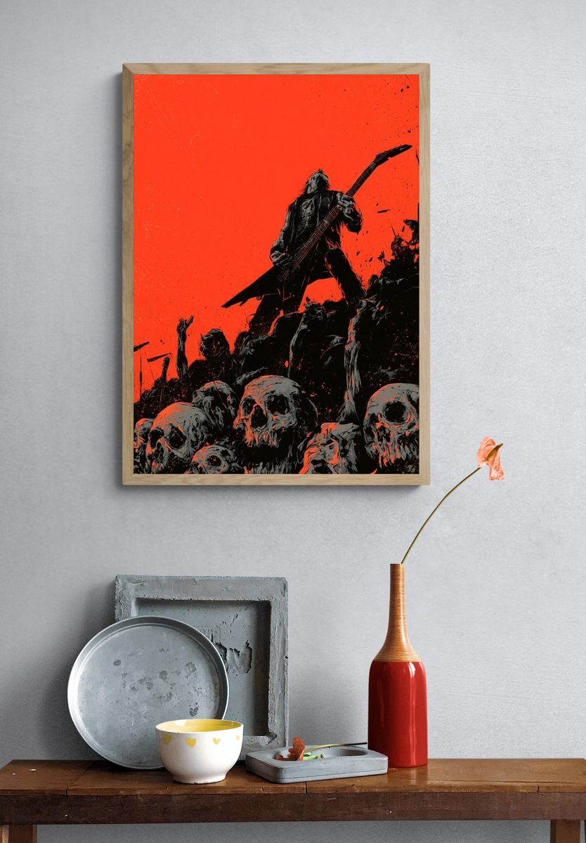 Metal Guitarist Skull Riot Poster. — room view 3