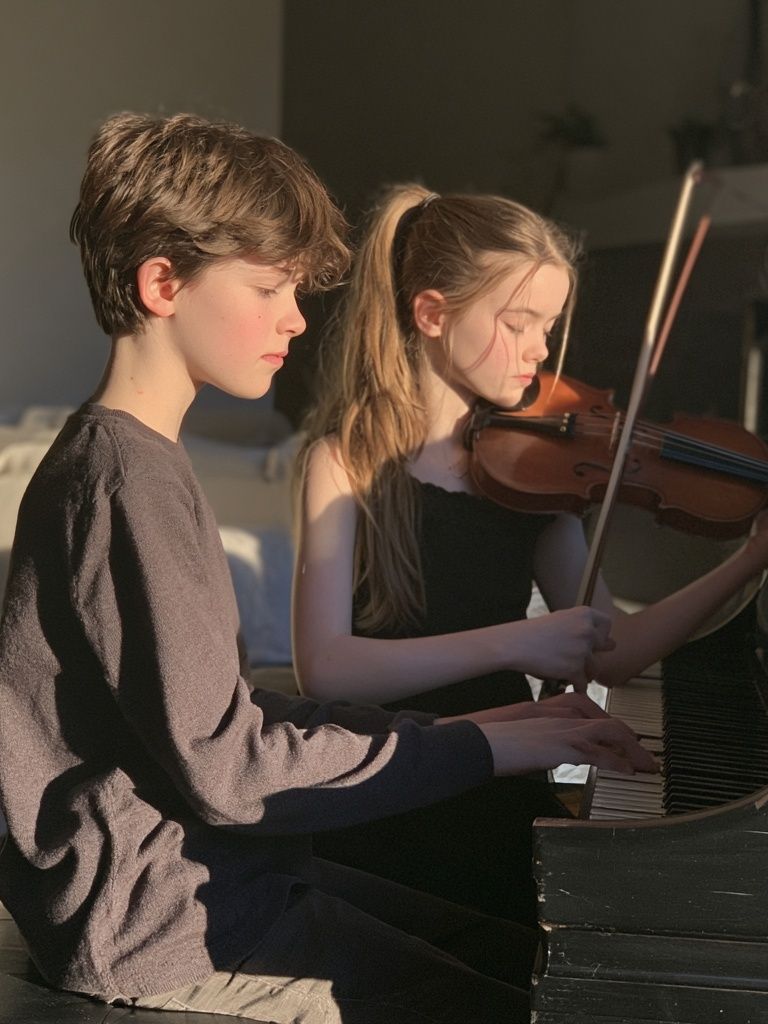 Young Musicians at Piano Poster. poster detail