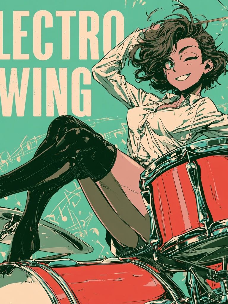 Electro Swing Drummer Illustration Poster. poster — music art