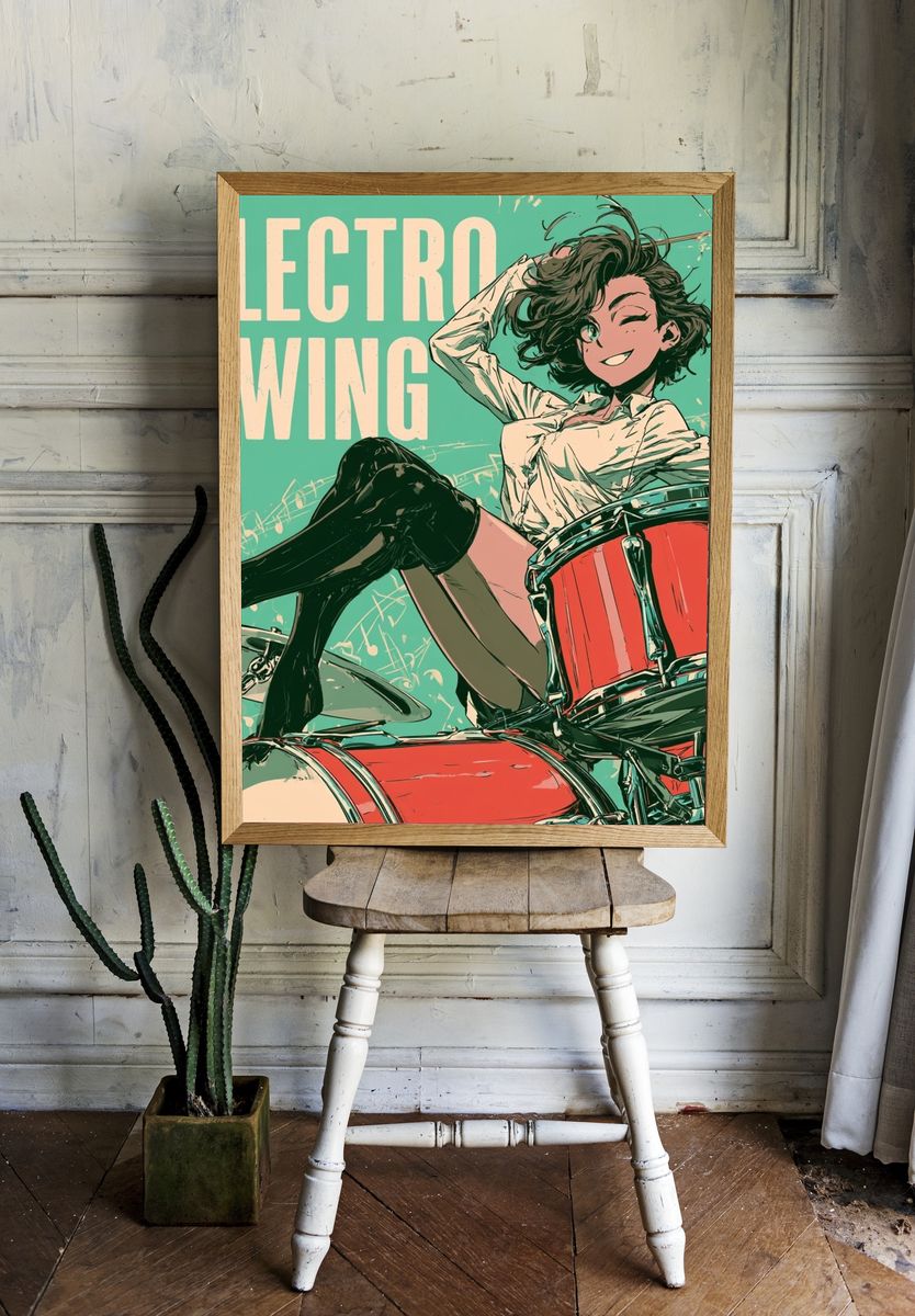 Electro Swing Drummer Illustration Poster. room preview