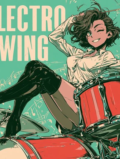 Electro Swing Drummer Illustration Poster. poster print