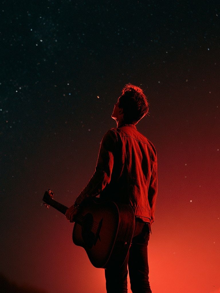 Guitarist Under Red Sky Photography Poster. poster detail