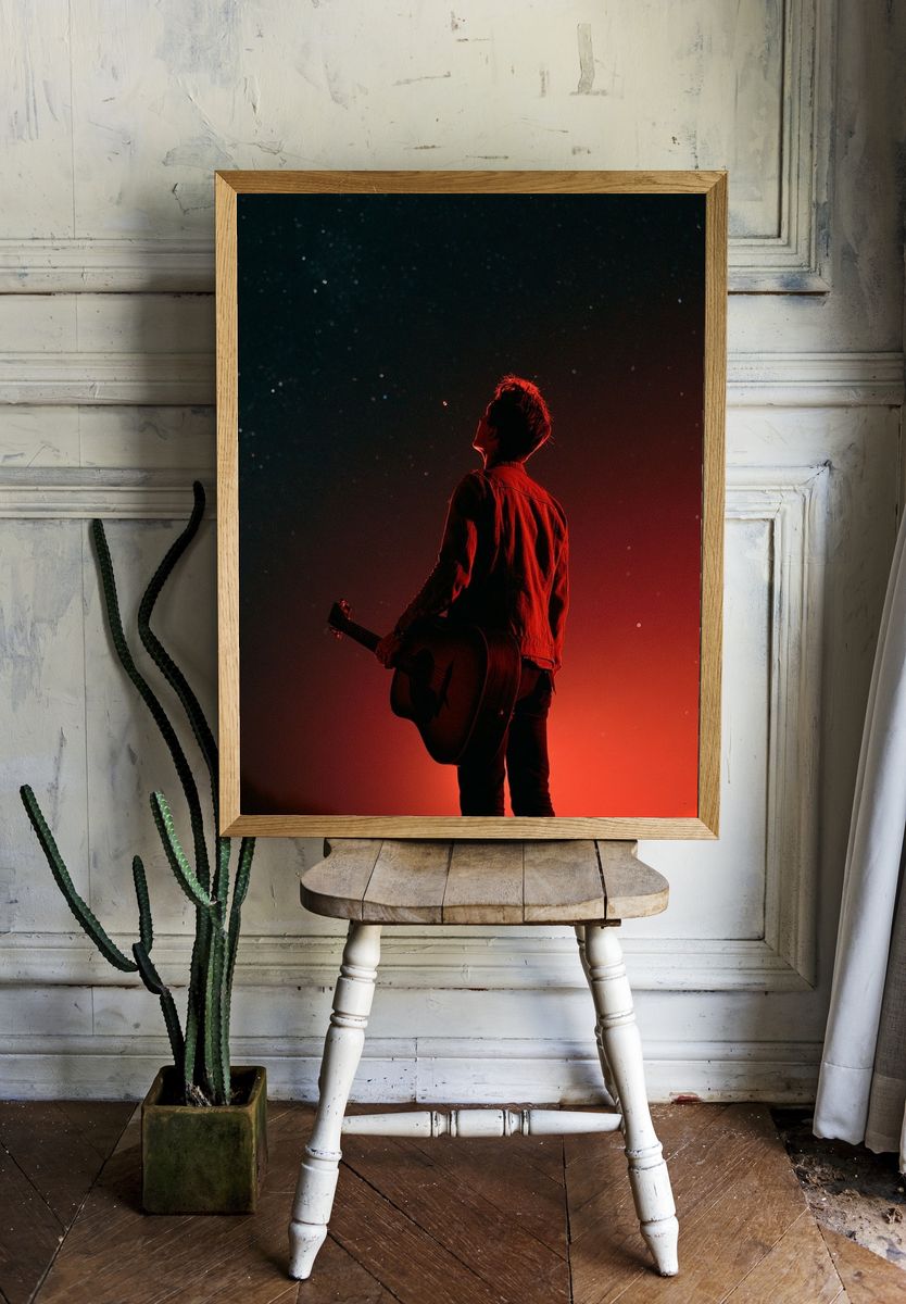 Guitarist Under Red Sky Photography Poster. — room view 1