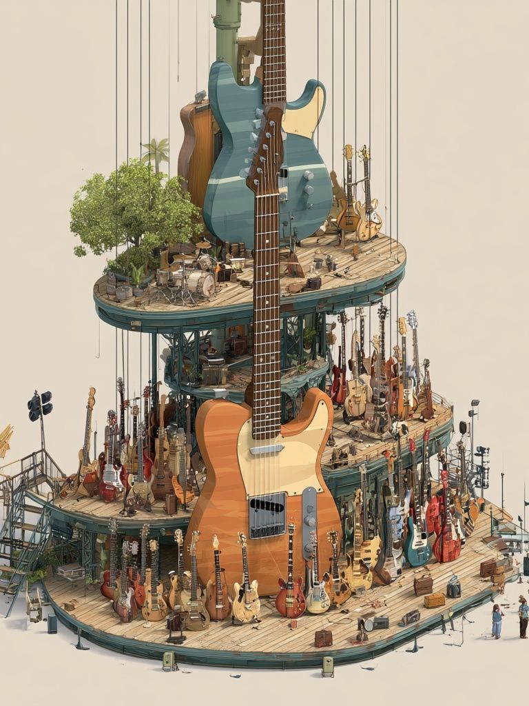 Guitar Tower Illustration Poster. poster detail