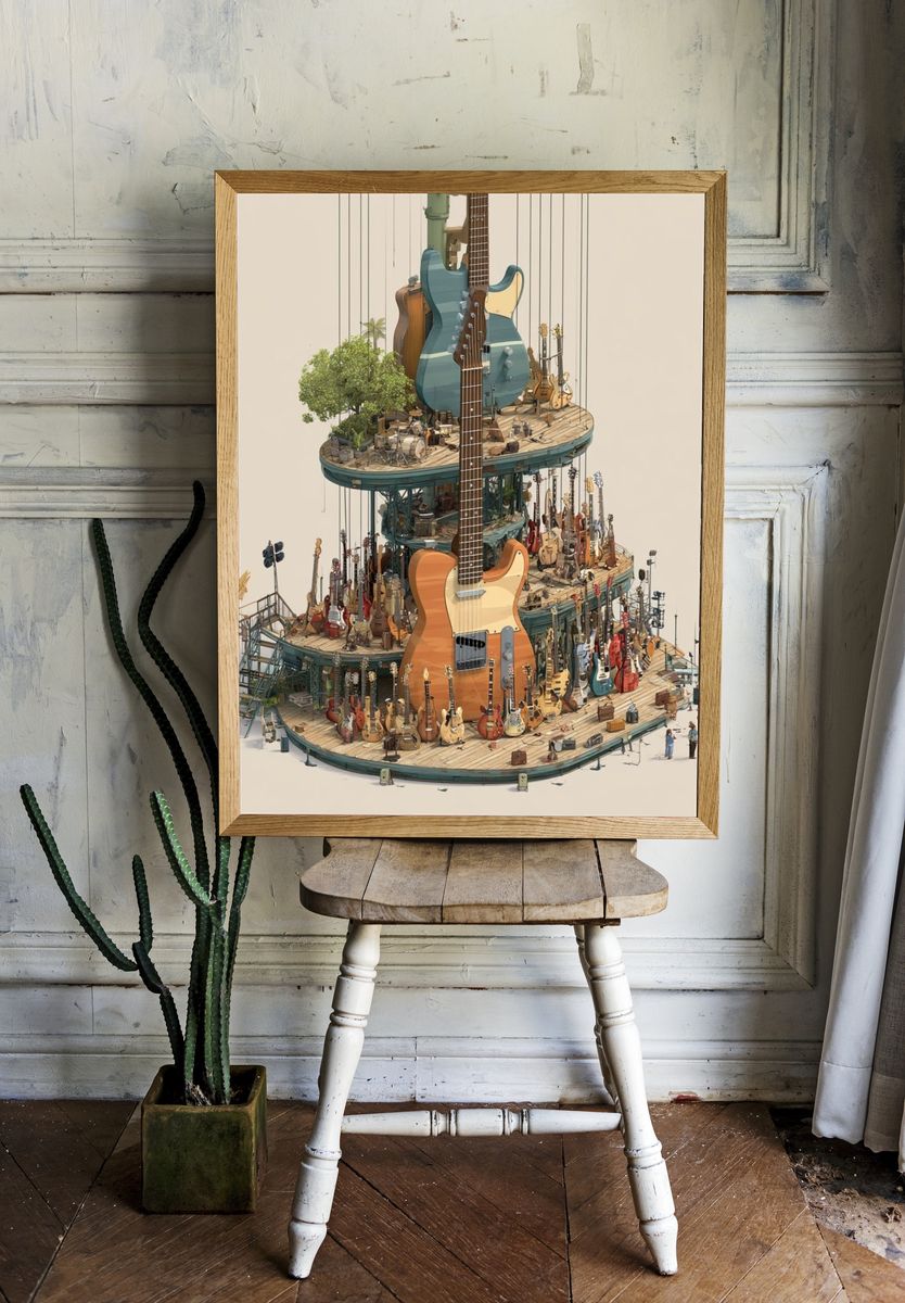 Guitar Tower Illustration Poster. — room view 1