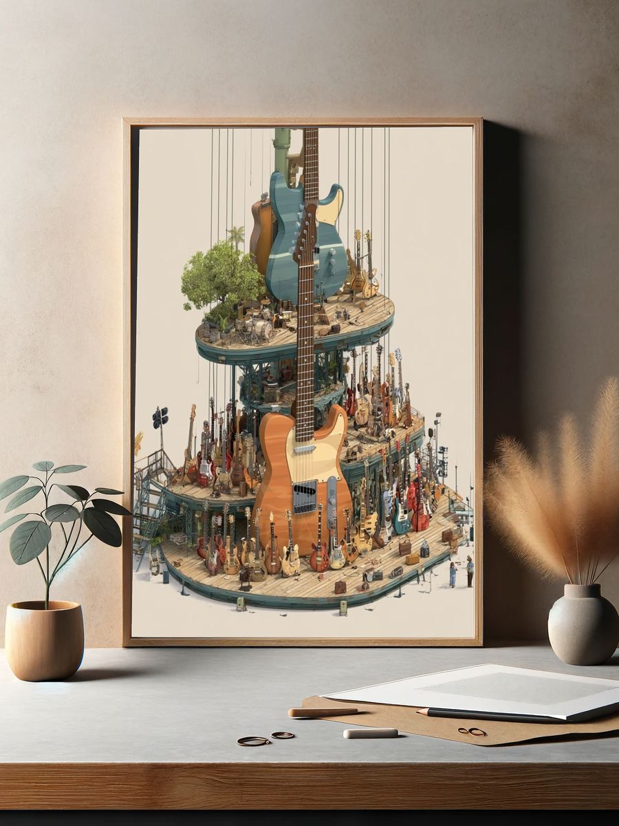 Guitar Tower Illustration Poster. — room view 2