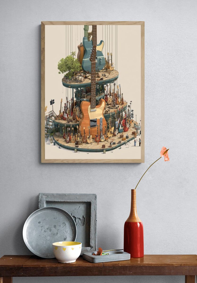 Guitar Tower Illustration Poster. — room view 3