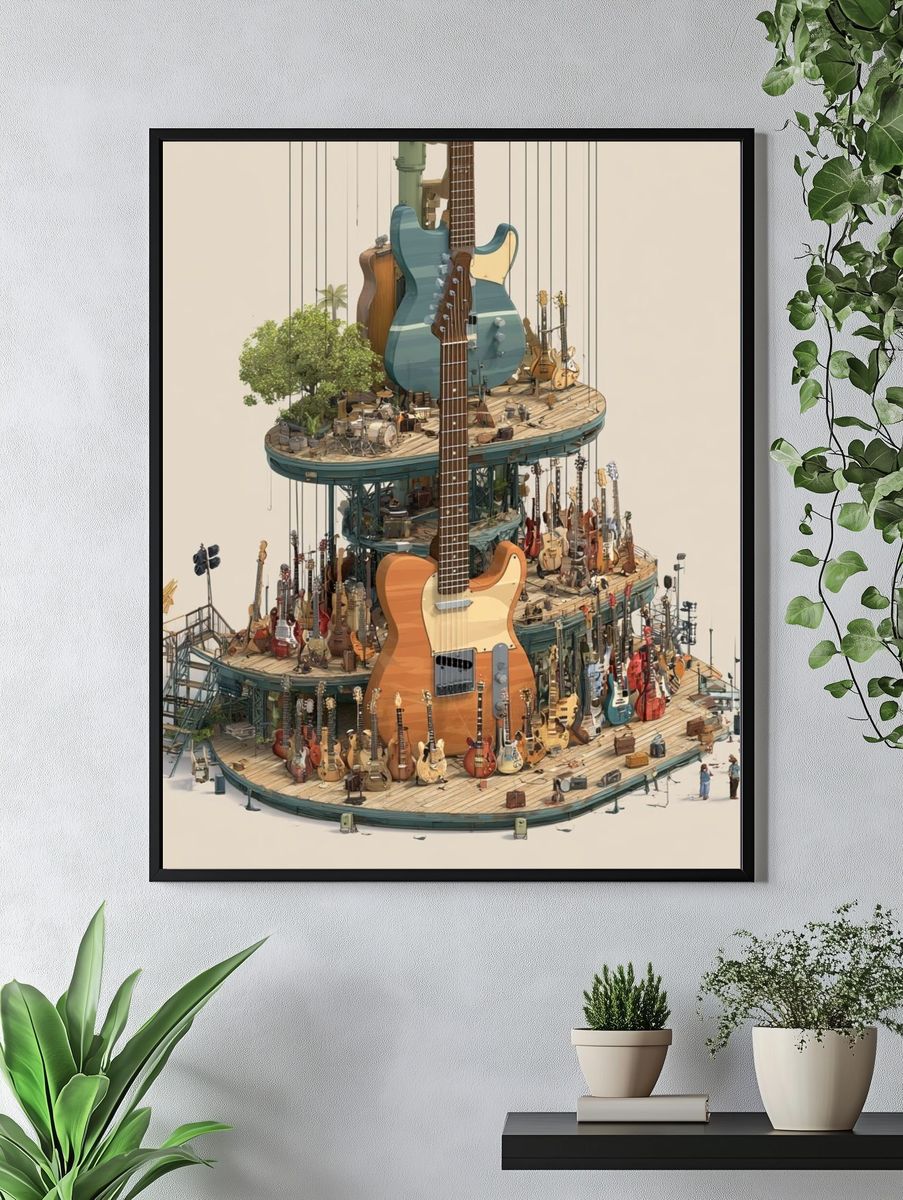 Guitar Tower Illustration Poster. — room view 4
