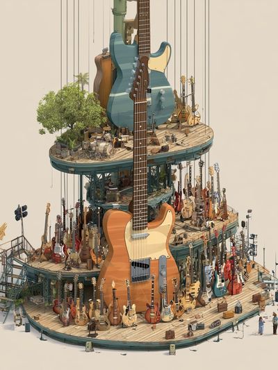 Guitar Tower Illustration Poster. poster