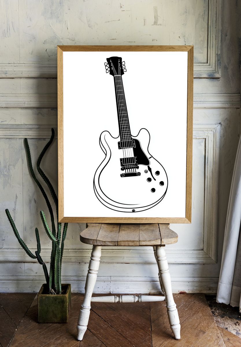 Electric Guitar Line Art Poster. — room view 1