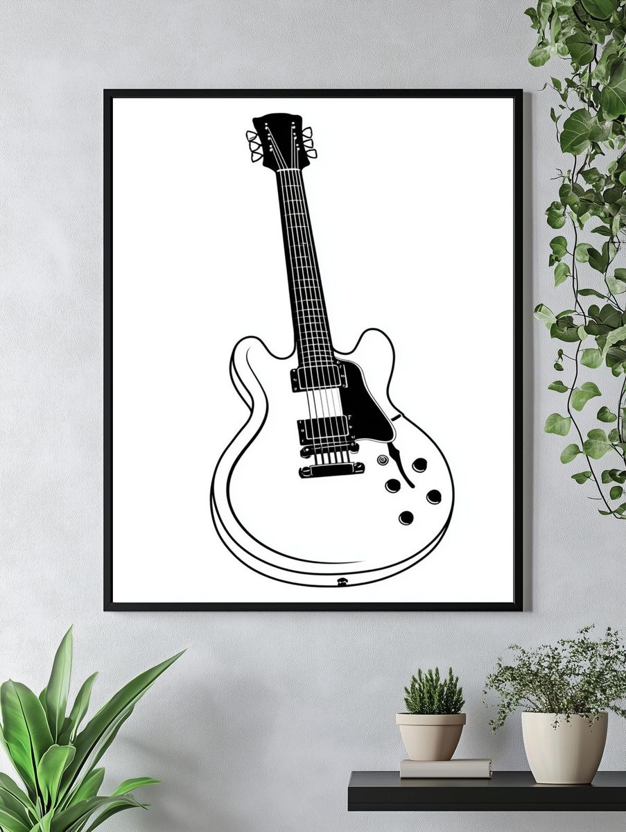 Electric Guitar Line Art Poster. — room view 4