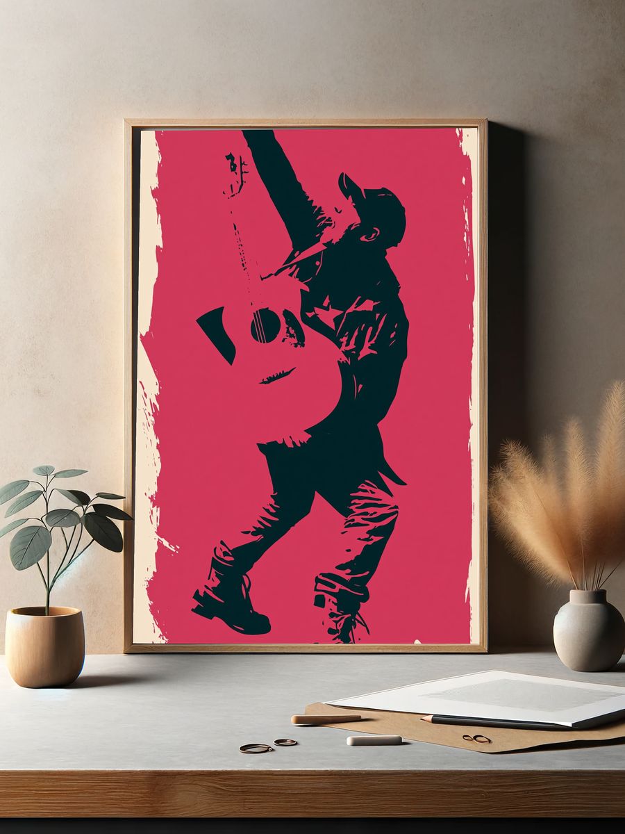 Guitarist Silhouette Pop-Art Poster. — room view 2