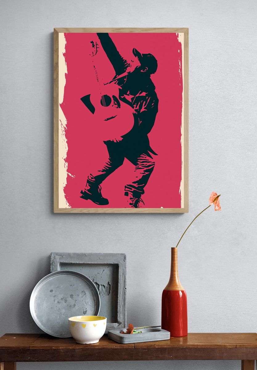Guitarist Silhouette Pop-Art Poster. — room view 3
