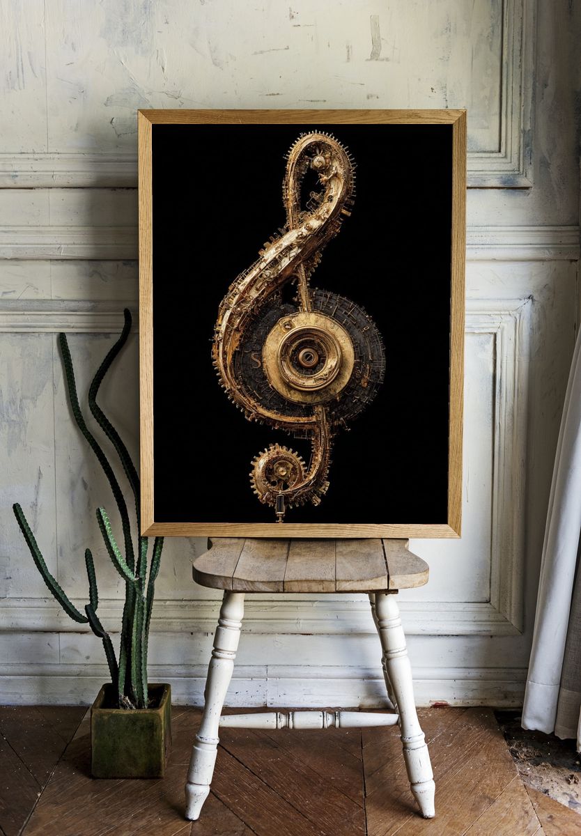 Mechanical Treble Clef Abstract Print. — room view 1