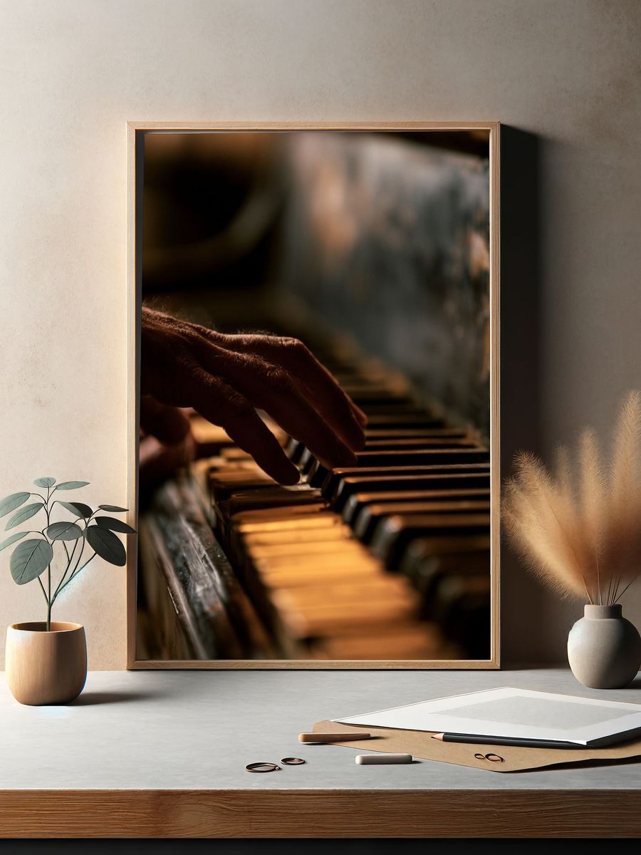 Piano Keys in Warm Light Poster. — room view 2