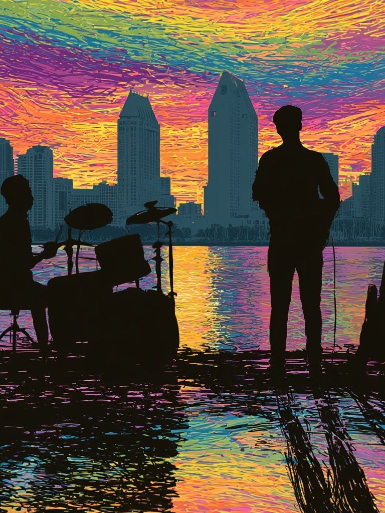 Neon City Band Silhouette Poster. poster detail