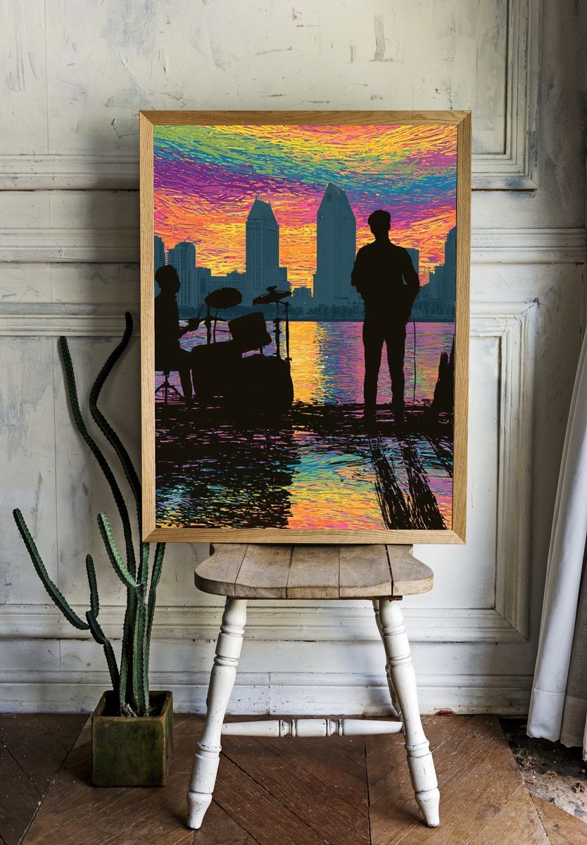 Neon City Band Silhouette Poster. room preview