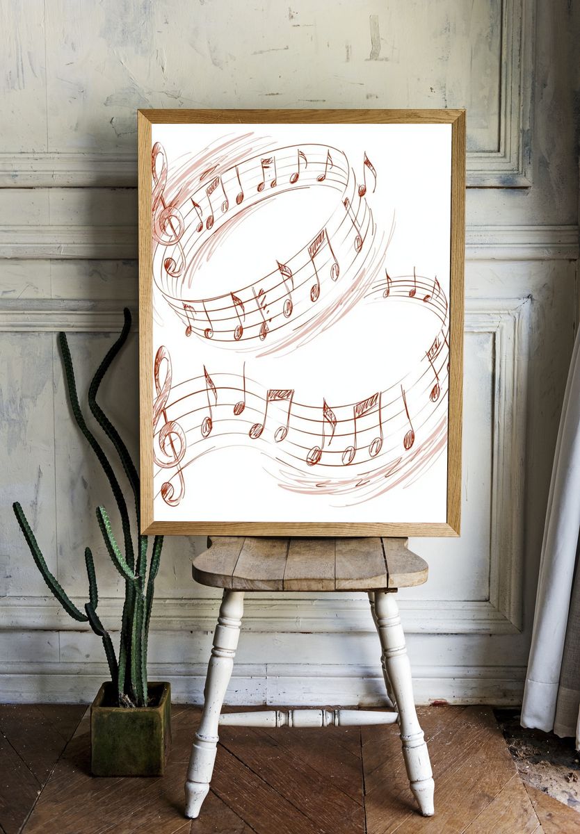 Musical Notes Sketch Poster. — room view 1