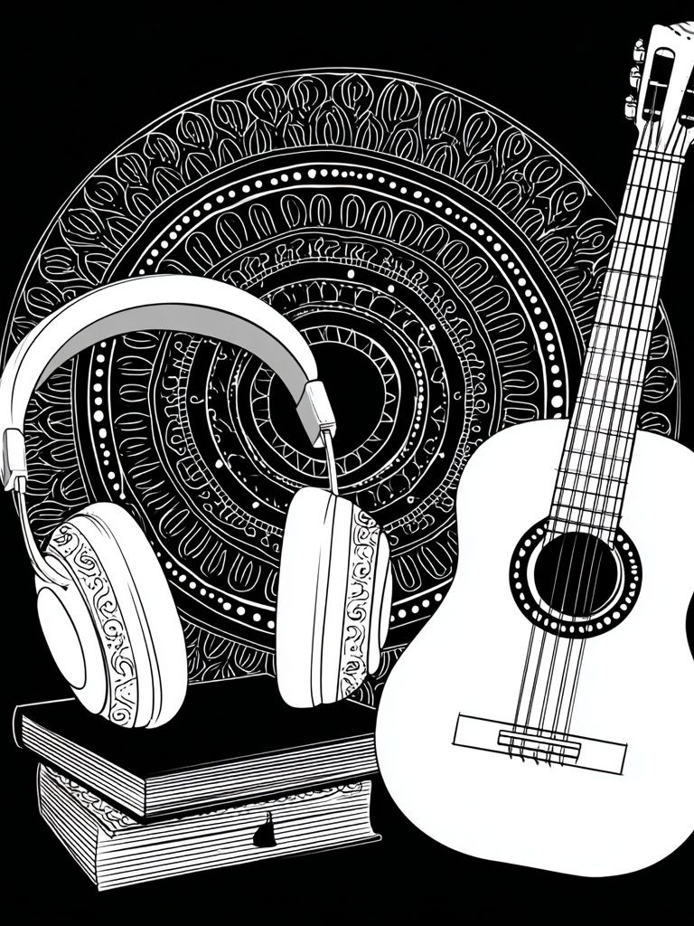 Guitar and Headphones Typography Print. poster — music art