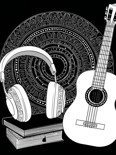 Guitar and Headphones Typography Print. poster print