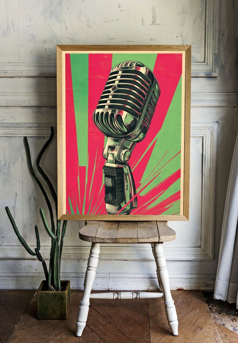 Retro Microphone Pop Art Poster. — room view 1