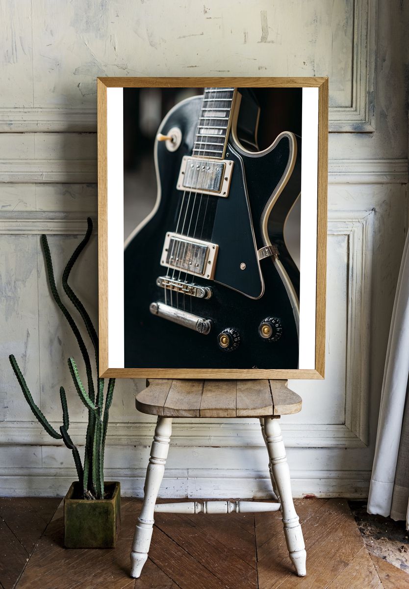 Black Electric Guitar Photography Poster. — room view 1