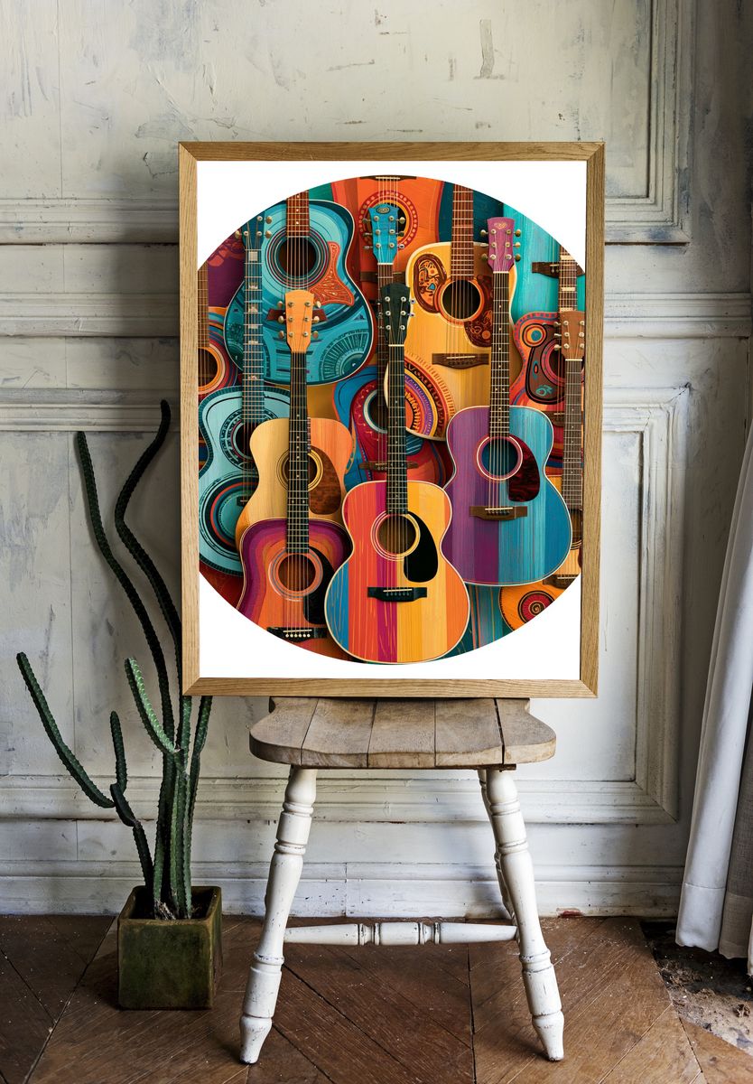 Colorful Guitars Illustration Poster. — room view 1