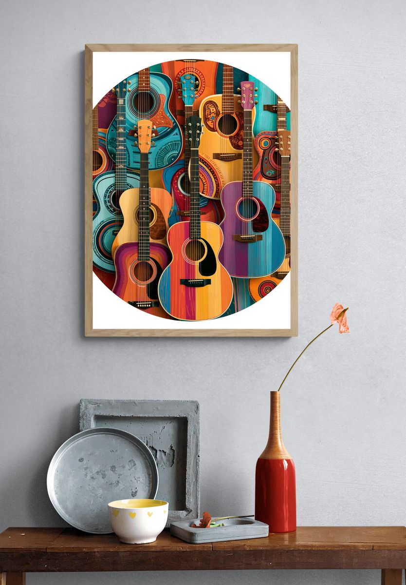 Colorful Guitars Illustration Poster. — room view 3