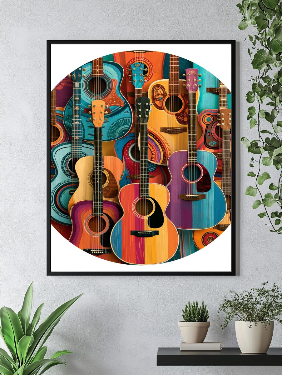 Colorful Guitars Illustration Poster. — room view 4