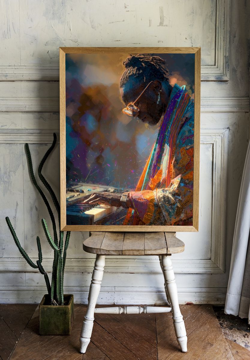Musician Playing Keyboard — Digital Art Print. — room view 1