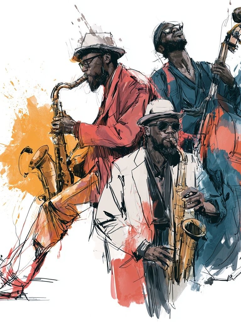 Jazz Trio Watercolor Poster. poster detail