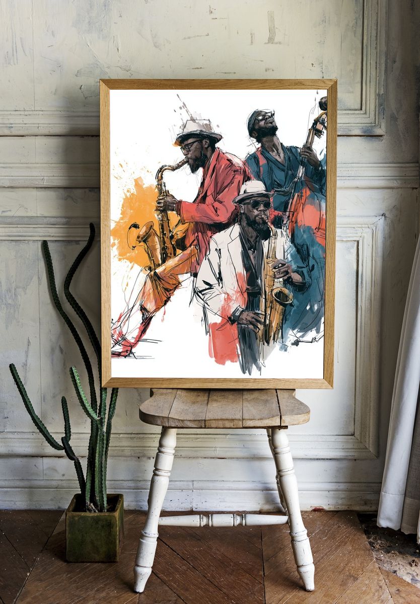 Jazz Trio Watercolor Poster. — room view 1