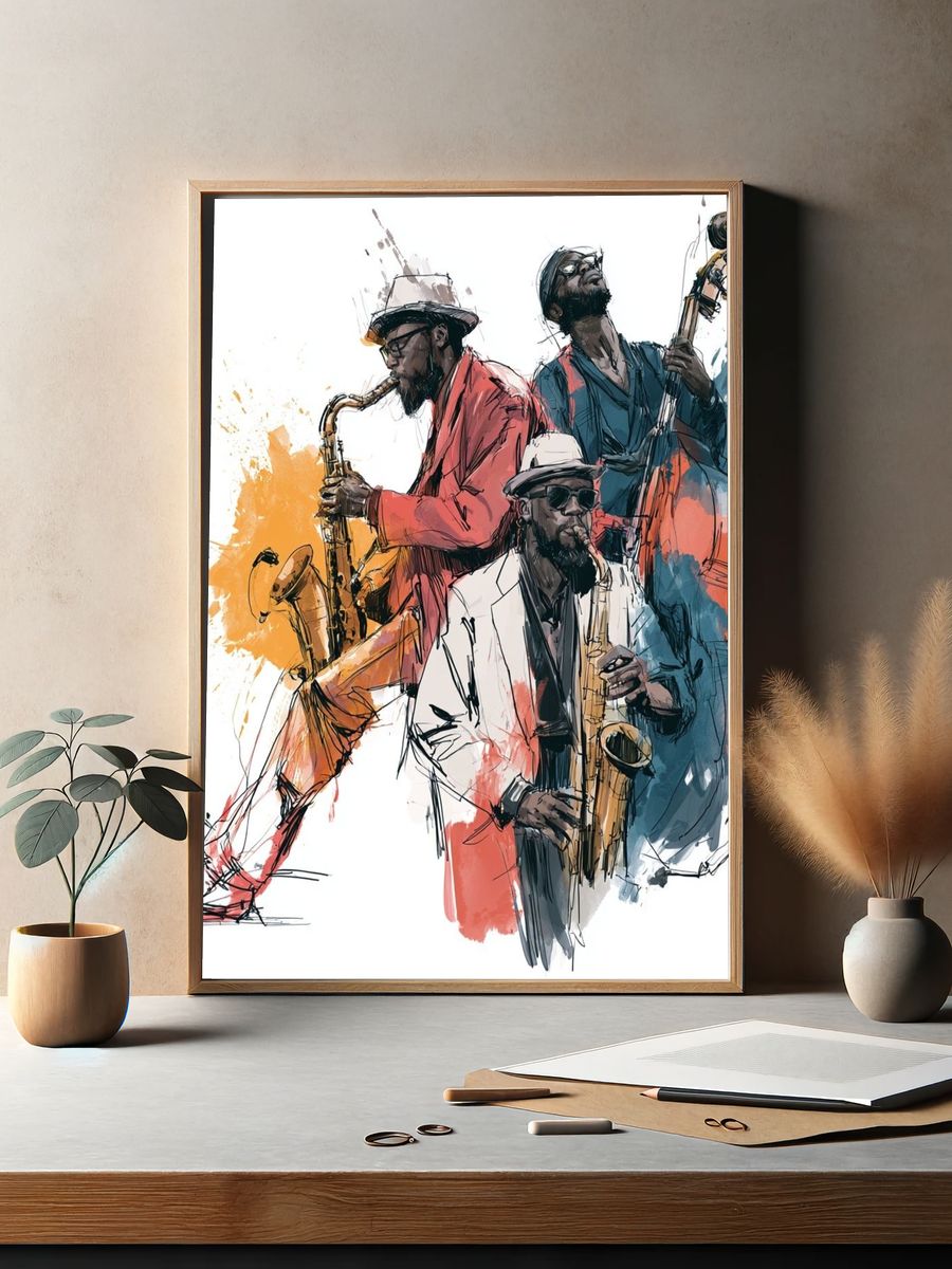 Jazz Trio Watercolor Poster. — room view 2