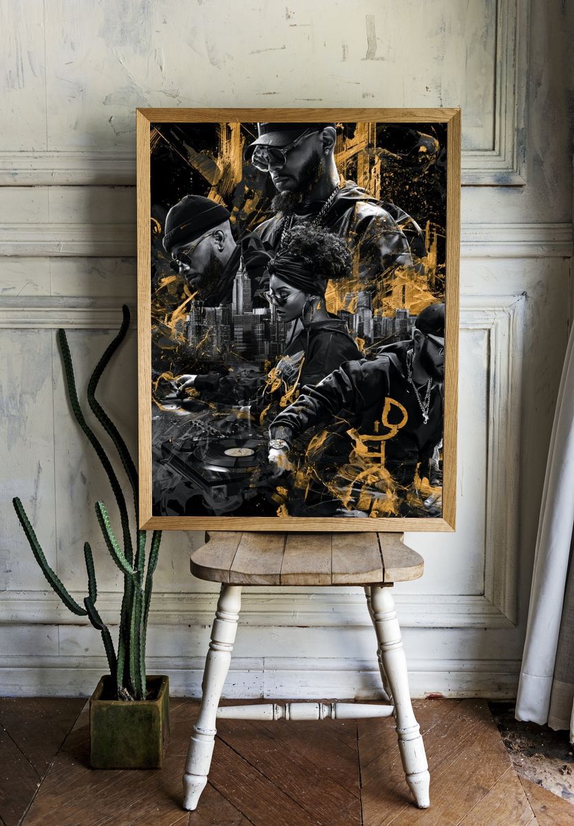 Hip-Hop DJ Collage Poster. — room view 1