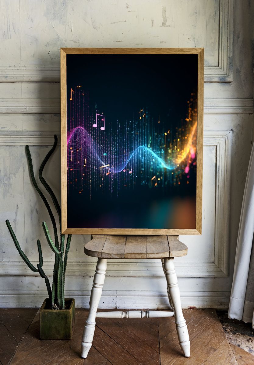 Neon Soundwave Music Poster. room preview